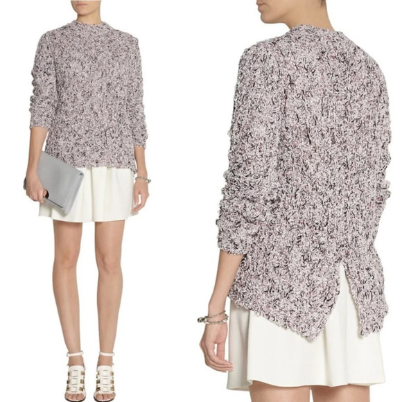 NWOT THAKOON Pink White Slit-Back Cotton-Blend Sweater Open Knit Casual Medium - Picture 1 of 8